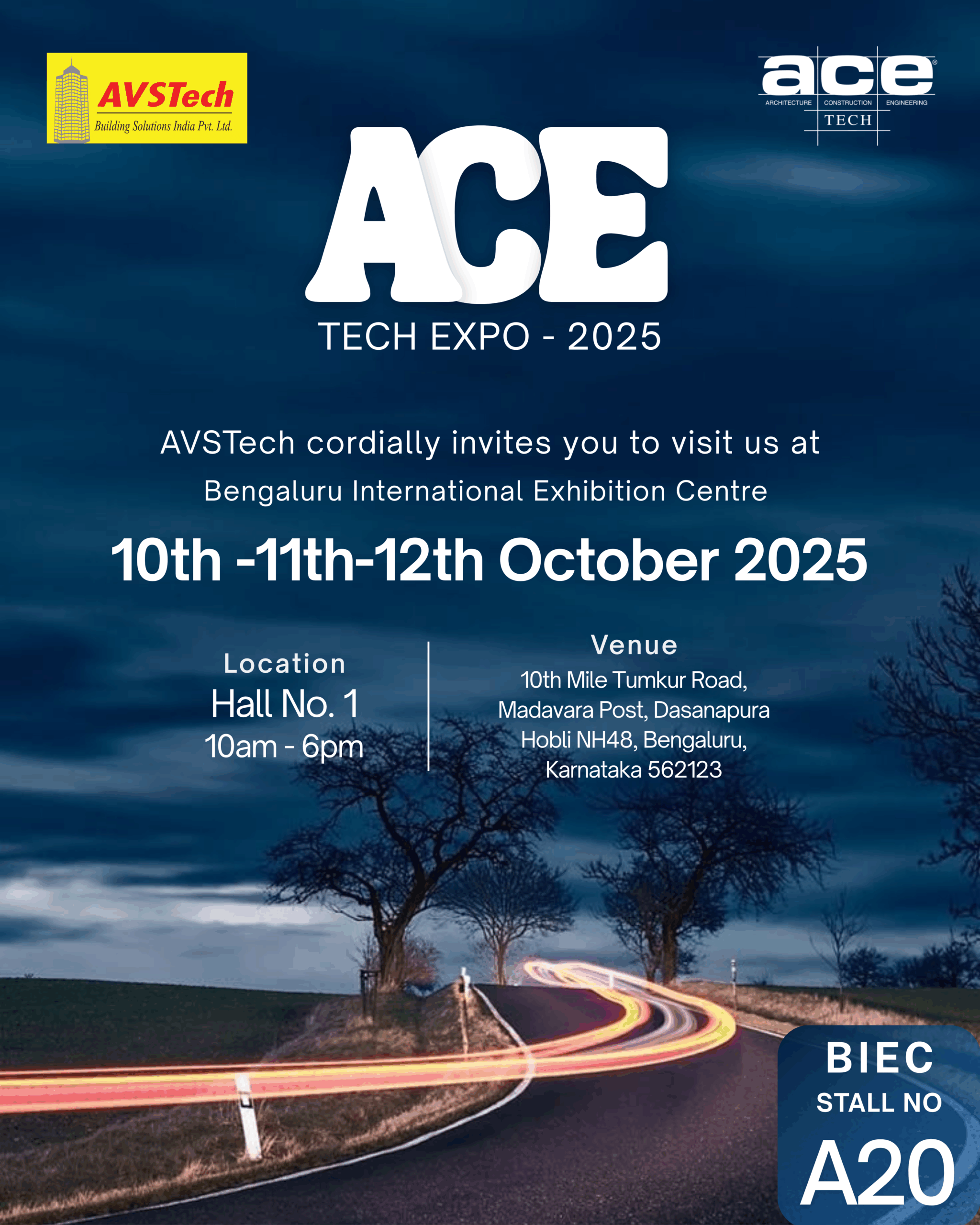 You’re Invited! Meet AVSTech Building Solutions at Bengaluru International Exhibition Centre - October 10-12, 2025! Step into the future of construction and innovation! Join AVSTech Building Solutions at Bengaluru International Exhibition Centre for three action-packed days of discovery, networking, and inspiration. We’re excited to welcome builders, architects, contractors, and dreamers alike to our exclusive showcase!