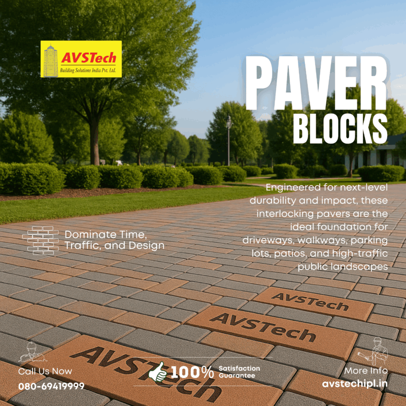 Paver Blocks by AVSTech – Dominate Time, Traffic, and Design When you demand strength, style, and sustainability for your outdoor spaces, AVSTech premium concrete paver blocks deliver beyond expectations. Engineered for next-level durability and impact, these interlocking pavers are the ideal foundation for driveways, walkways, parking lots, patios, and high-traffic public landscapes.