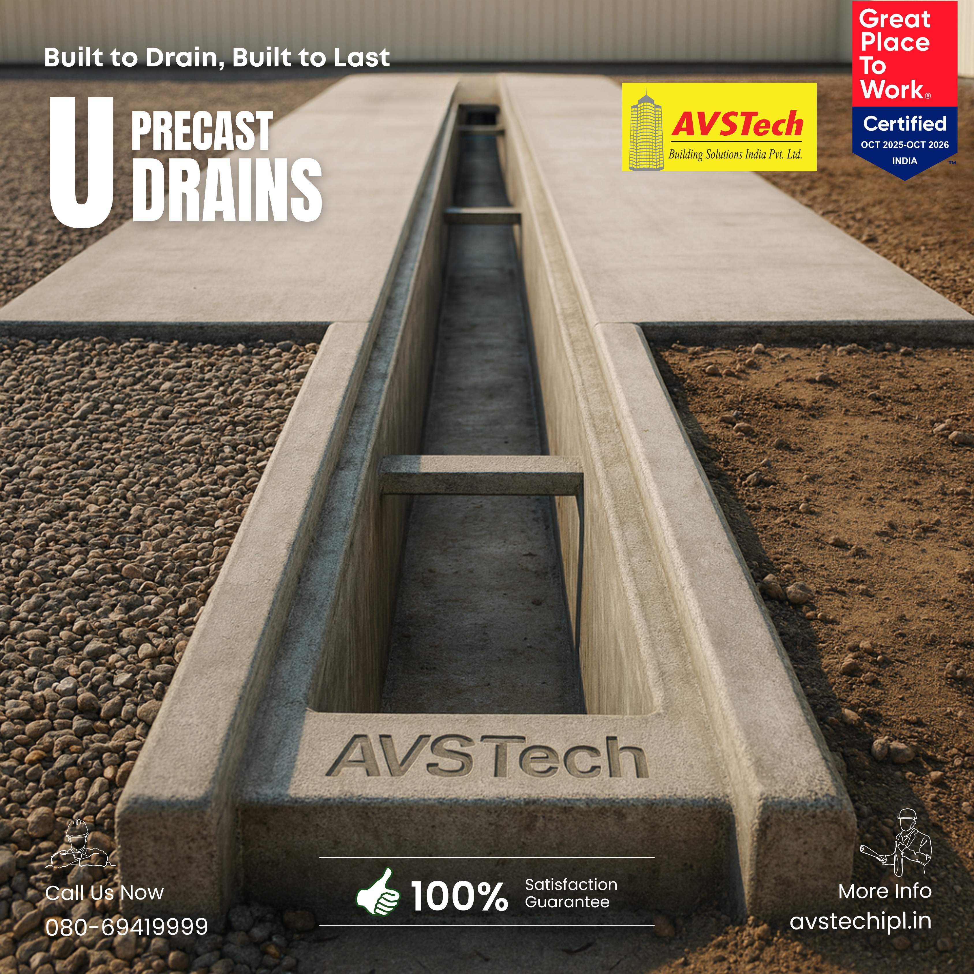 Built to Drain, Built to Last - AVSTech Precast U Drain Solutions The Smart Choice for Faster, Stronger, Maintenance-Free Drainage Systems!