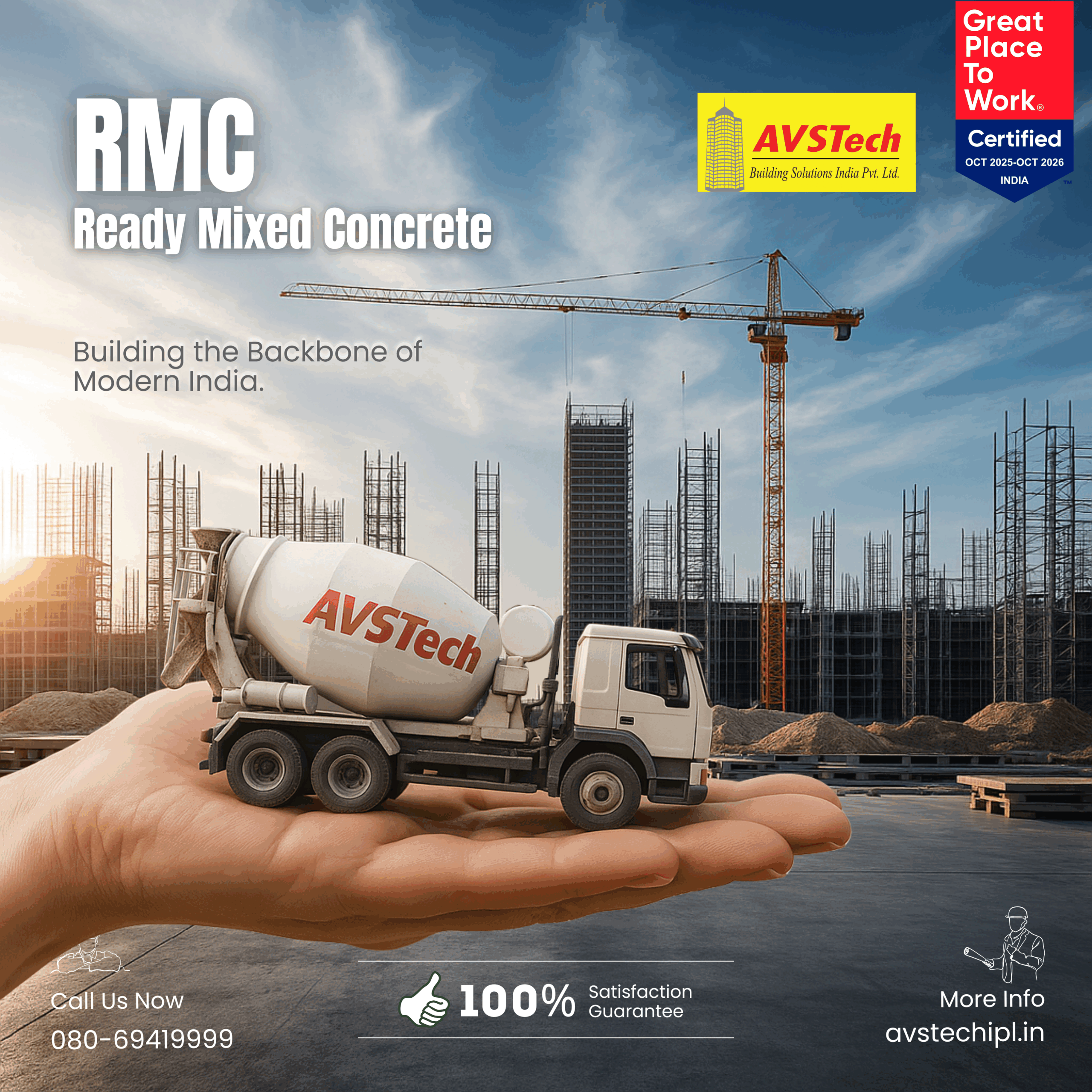 AVSTech Group has been the backbone of most iconic projects, delivering Ready Mix Concrete (RMC) renowned for its strength, consistency, and durability. Whether it’s a high-rise landmark, sprawling township, or industrial marvel, AVSTech RMC powers the city’s ambitions with quality concrete solutions that last.​