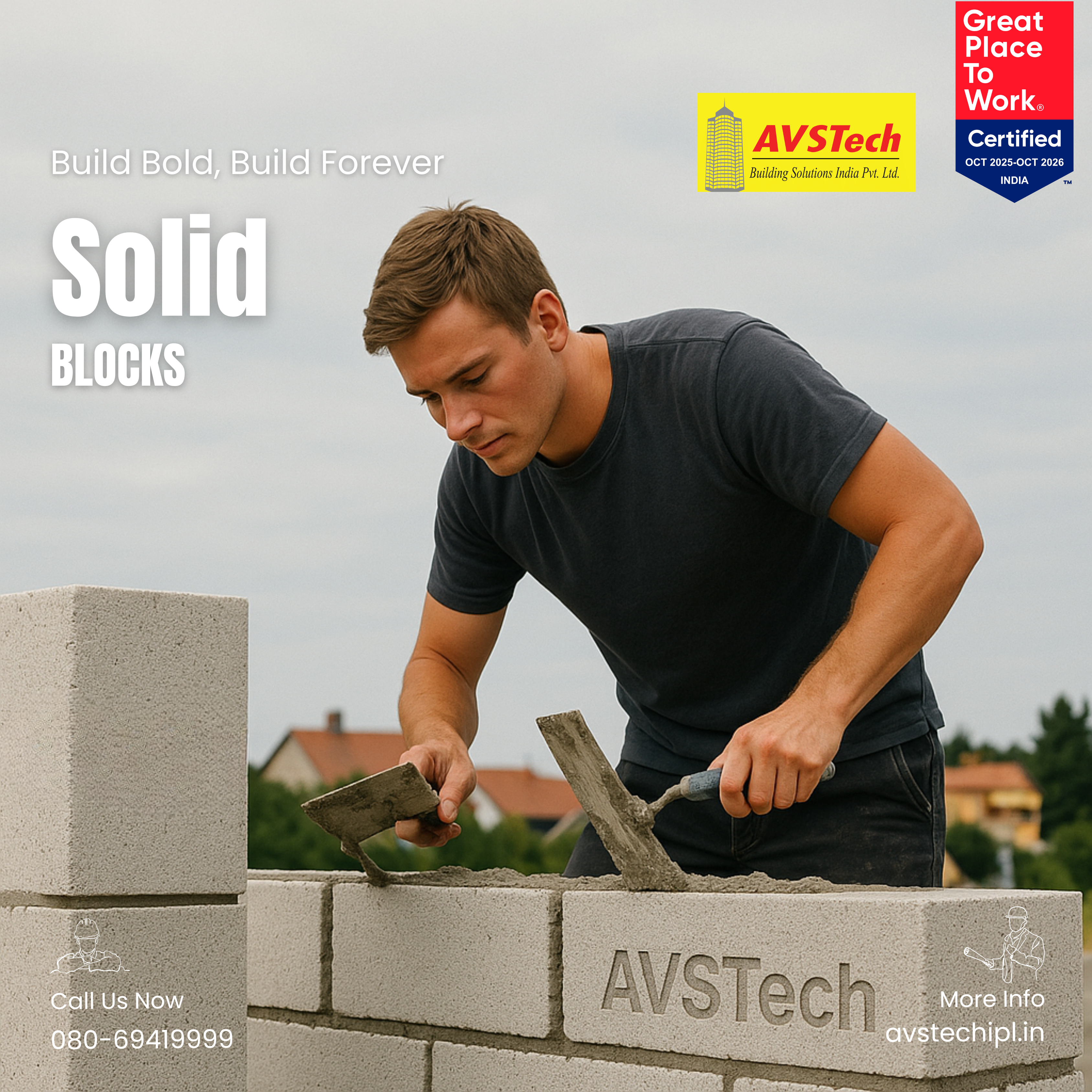 Solid Blocks – Build Bold, Build Forever with AVS Tech Building Solutions Construct with confidence and unmatched power. Every AVS Tech Solid Block forms the backbone of fortress-tough structures across Bangalore, handled by skilled hands that understand the value of strength, speed, and sustainability. When you choose AVS Tech, you build with more than blocks; you build with an unyielding edge.