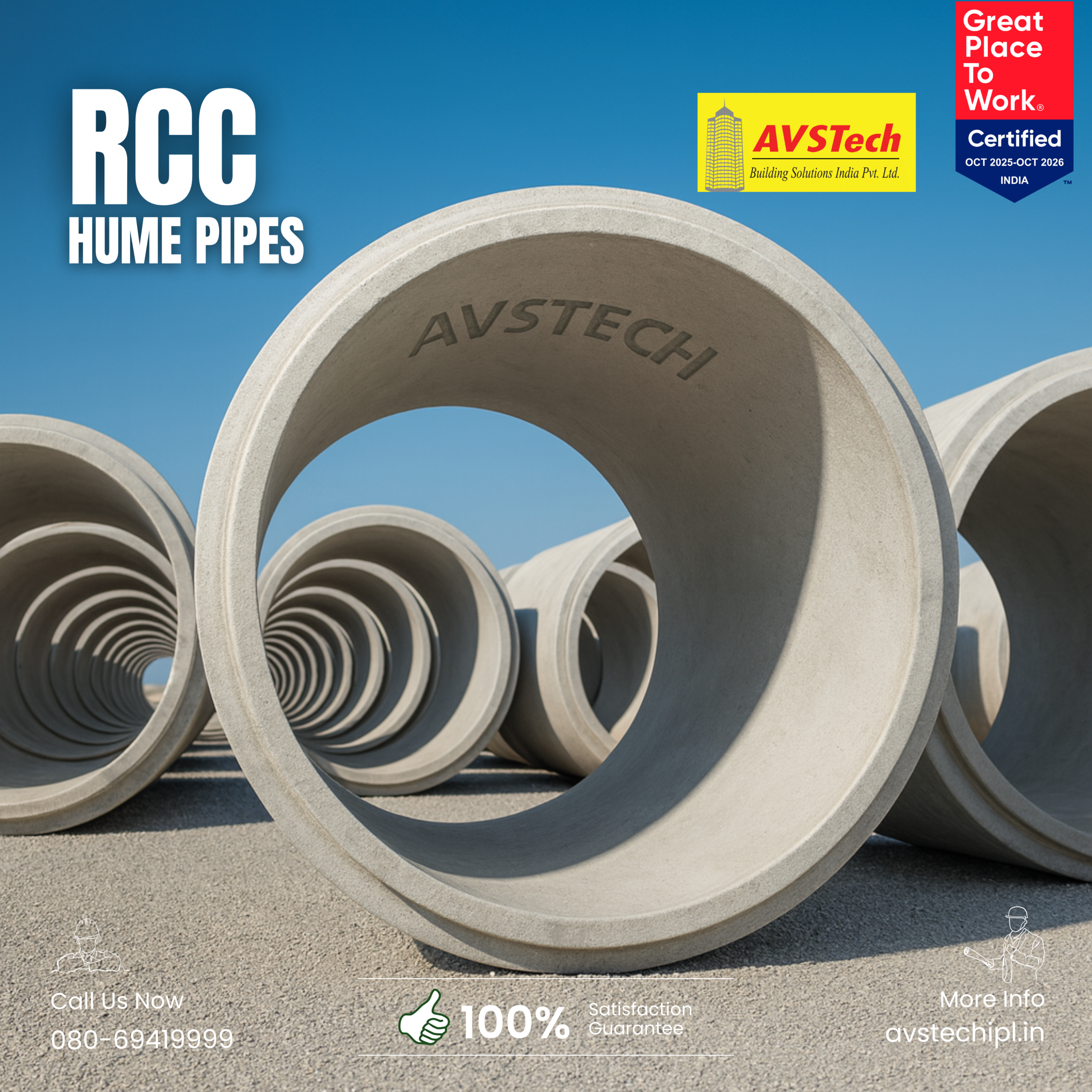 RCC Hume Pipes by AVSTech - Powering the Backbone of Modern Infrastructure! High-Strength, Long-Life Concrete Pipes for Drainage, Sewer, Culvert, and Utility Projects